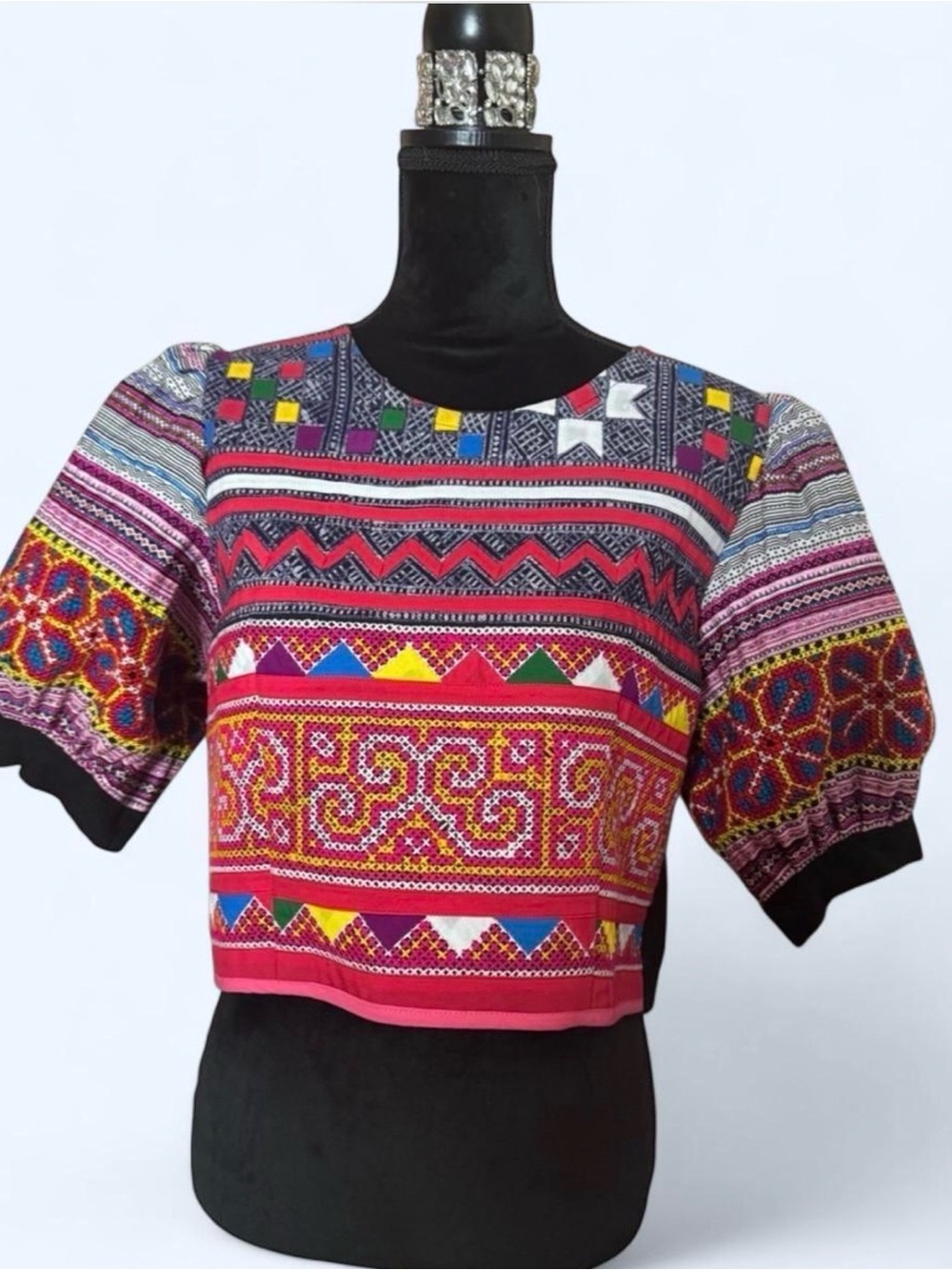 Multicolor Ethnic Embroidered Crop Top - Vibrant Pattern